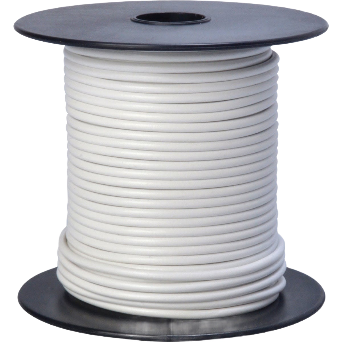Spool of white PVC-coated 16-gauge electrical wire for home improvement and wiring projects