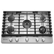 Stainless steel 30-inch gas cooktop with five burners and integrated griddle for KitchenAid cooktops collection