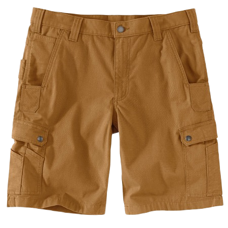 Men’s relaxed fit tan ripstop cargo shorts with multiple utility pockets and durable cotton blend for work and outdoor wear