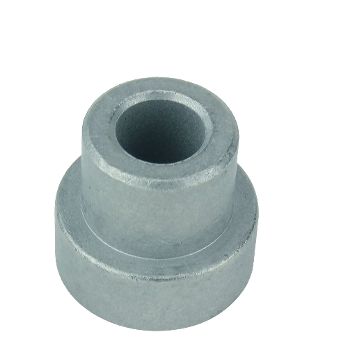 Gray cylindrical metal spacer with a central hole for machinery and tools in home improvement projects