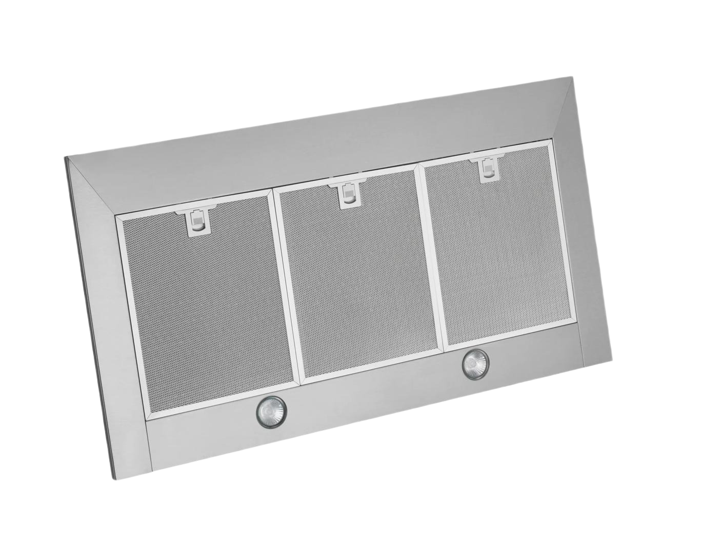 Stainless steel wall-mounted canopy hood insert featuring three mesh filters and built-in LED lights, part of Wall Mounted Range Hoods and Kitchen & Kitchenware collections.