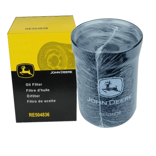 Black cylindrical oil filter wrapped in plastic with yellow and black packaging featuring a deer logo for home improvement tools