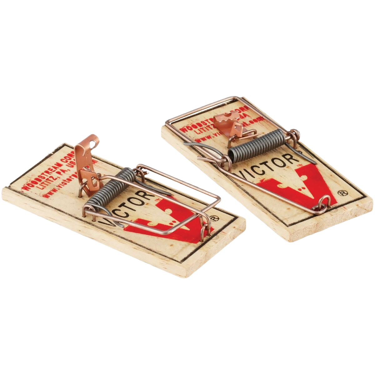 Two wooden rodent traps with metal spring-loaded pedal mechanisms for pest control in lawn and garden collection under $50