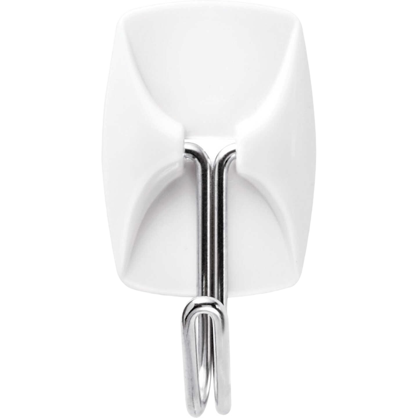 White adhesive-backed wire hook with metal hook for lightweight hanging in hardware and fasteners collections