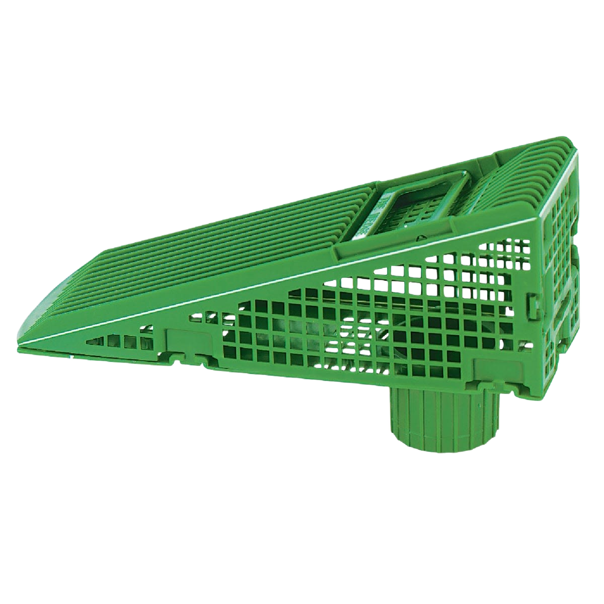 Green plastic universal wedge downspout screen with mesh design for home improvement use