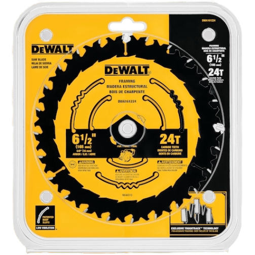 DEWALT 6-1/2 inch circular saw blade with 24 teeth for framing and home improvement projects