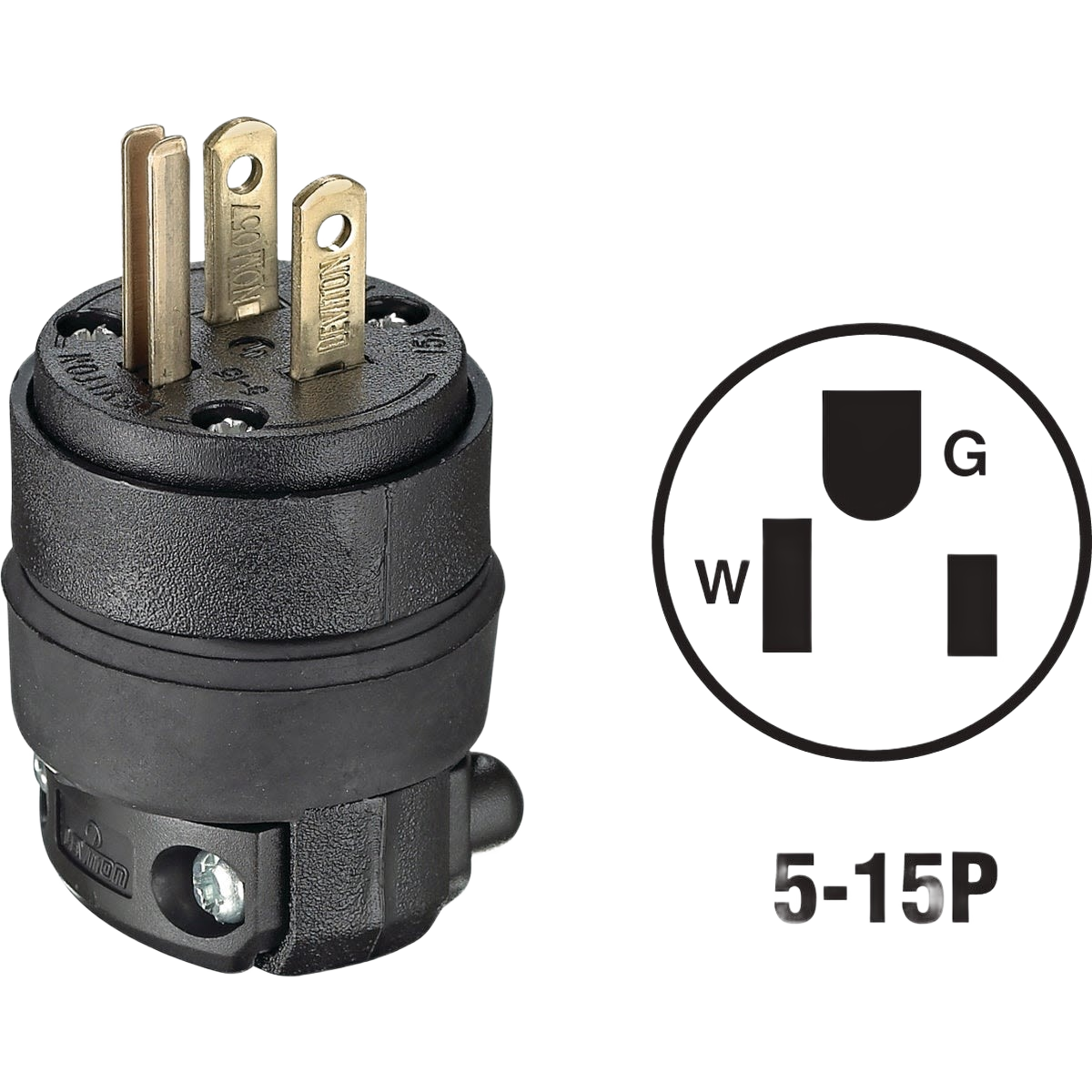 Black 15 amp electrical cord plug with three brass prongs for wire and electrical home improvement projects under $50