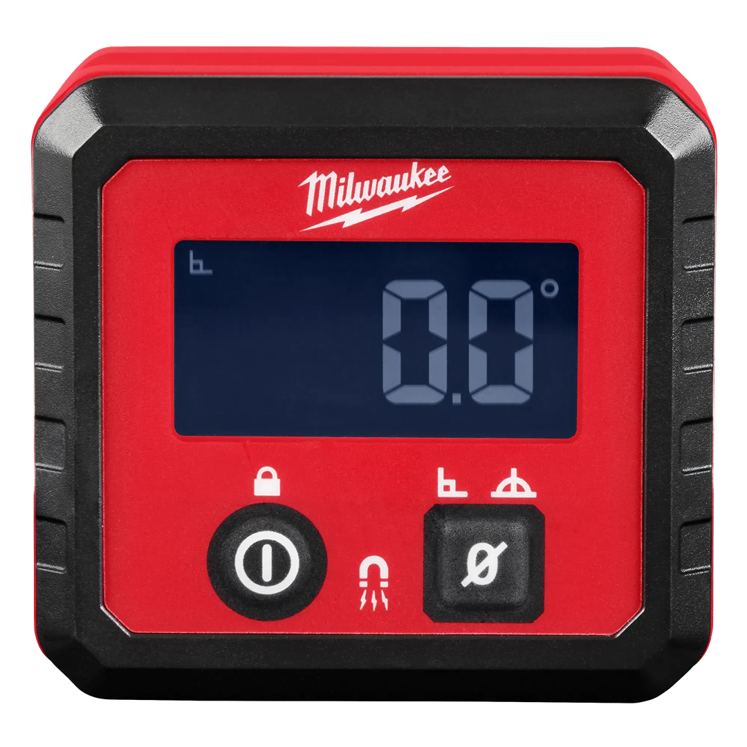 Compact red digital angle gauge with auto-rotating LCD for accurate angle measurement in woodworking and hand tools collections