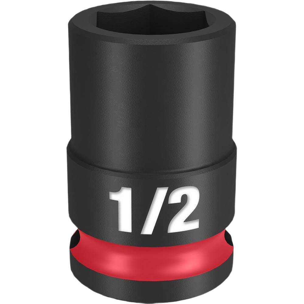 Black impact duty 1/2 inch six-point socket with red ring for tools and home improvement use