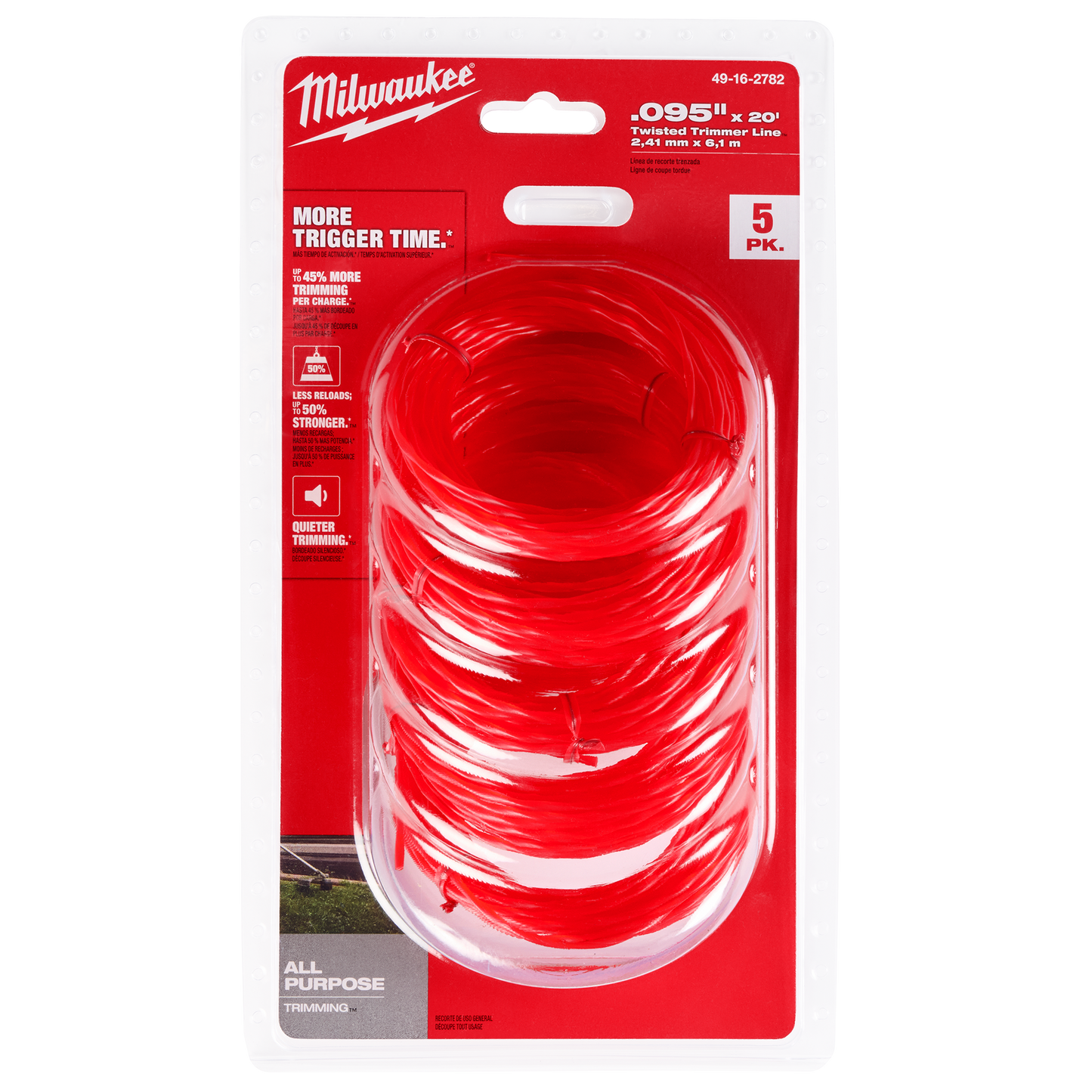 Five-pack of red pre-cut twisted trimmer line for efficient yard maintenance in tools and home improvement projects