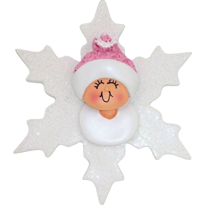 Pink hat baby face ornament set on glittery snowflake for Christmas Ornaments & Tree Decorations under $50 collection