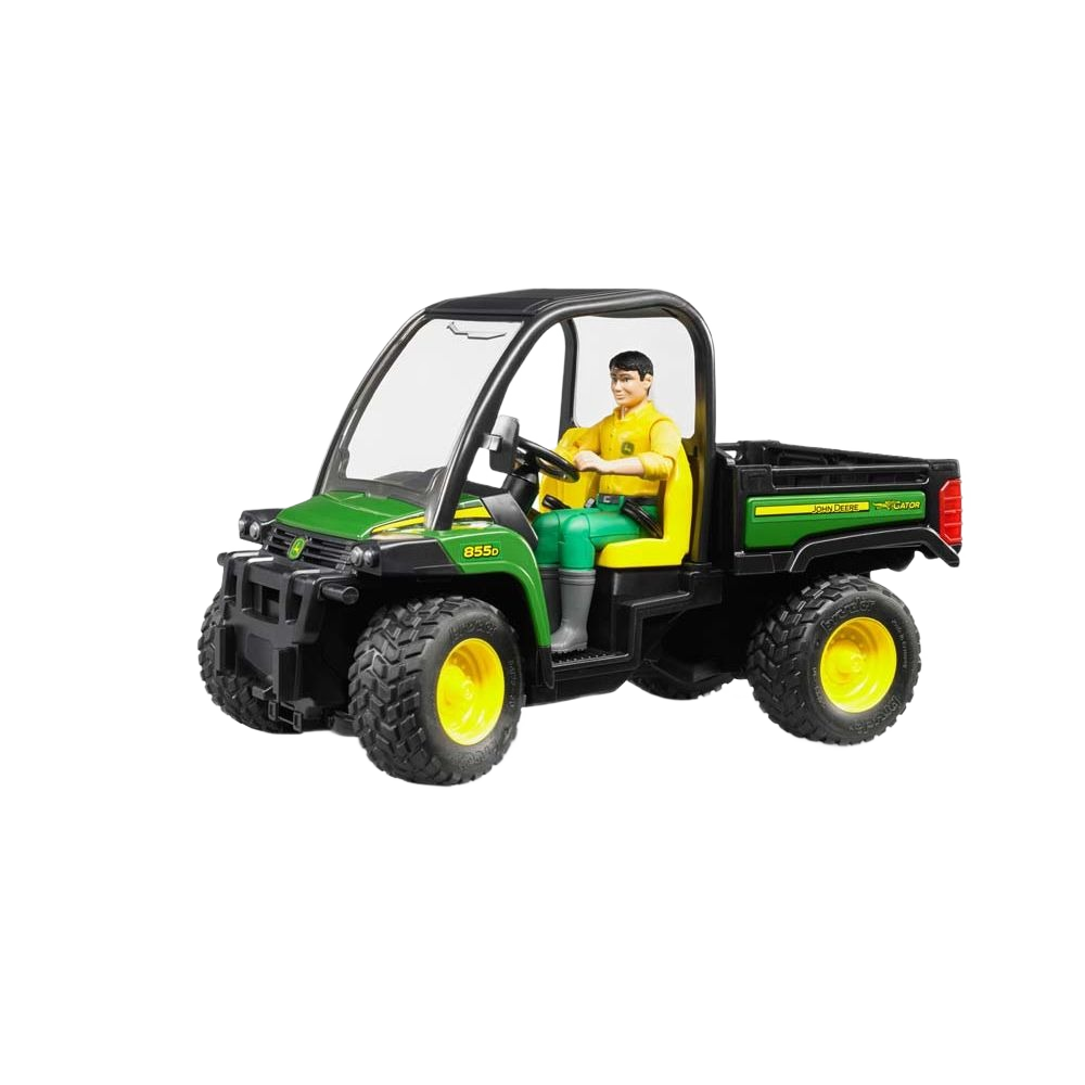 Green and yellow Bruder toy utility vehicle with driver figure from Vehicles & Remote Controlled Toys collection