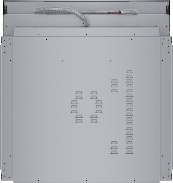 Back view of stainless steel 800 Series single wall oven showing ventilation and wiring for kitchen appliances collection