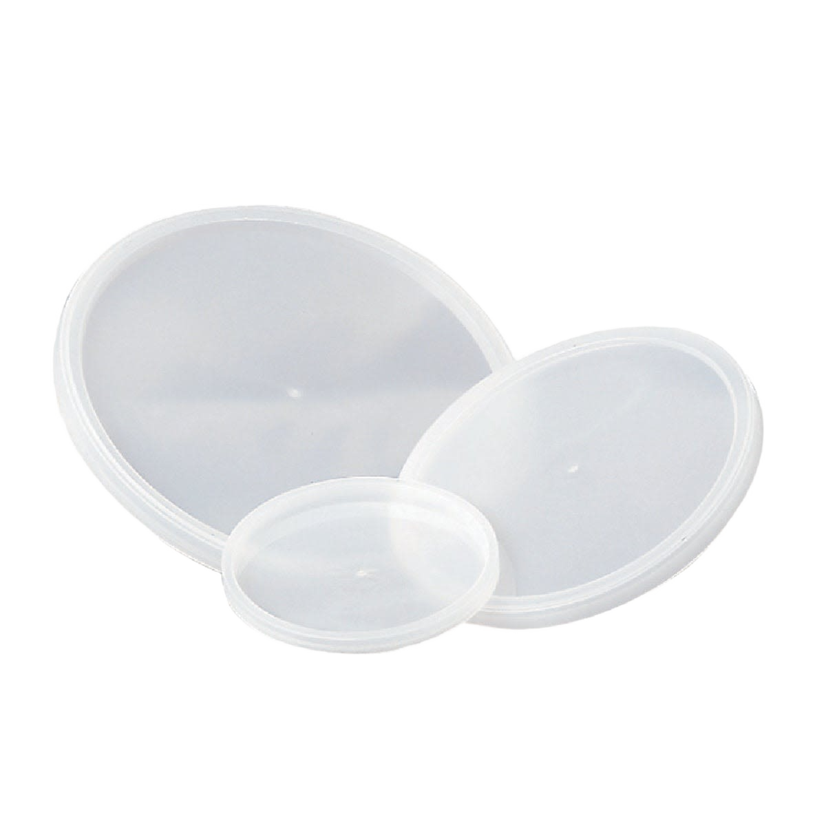 Set of three translucent plastic lids for multi-purpose mixing and food storage in home improvement kitchens