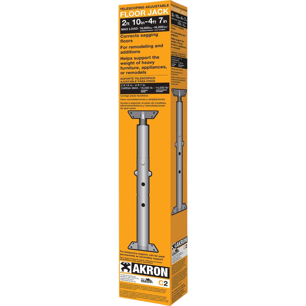 Adjustable steel floor jack for temporary support of sagging floors and home improvement projects under $100 collections
