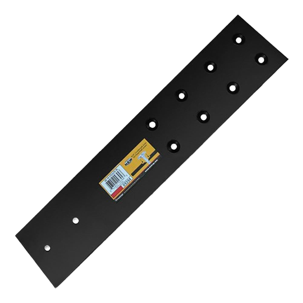 Black metal speed brace with multiple bolt holes designed for home improvement and construction tasks