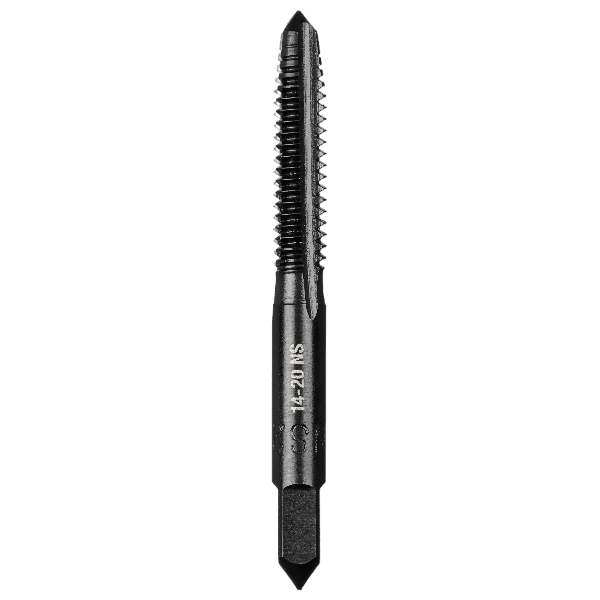 Black steel straight flute plug tap tool for threading holes in home improvement and mechanical projects