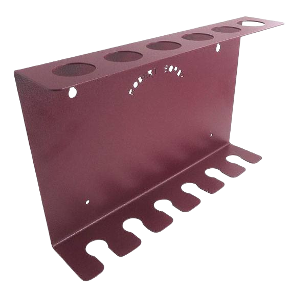 Metal wall-mounted tool rack with six slots for woodturning tools in woodworking and home improvement collections