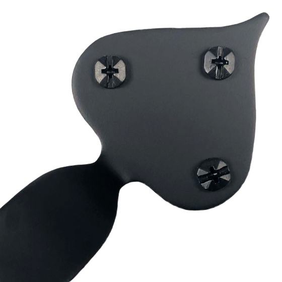 Matte black iron door pull with elegant heart-shaped end and screw fasteners for Hardware under $50 collections