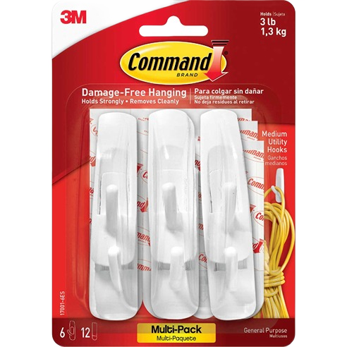 Pack of six white adhesive utility hooks for damage-free hanging in hardware and fasteners under 50 dollars collection