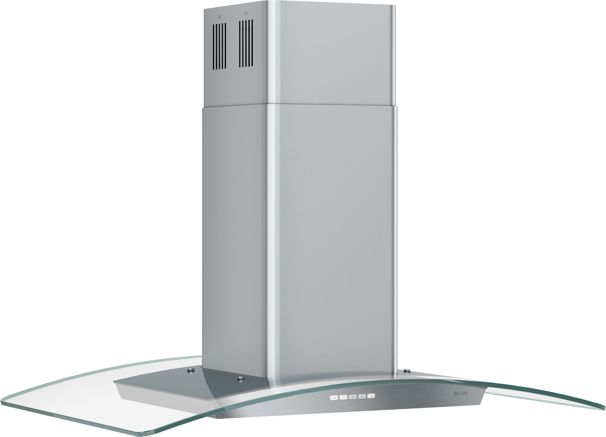 Curved glass island range hood in stainless steel with LED controls, part of Island Range Hoods, Kitchen & Kitchenware, and Appliances collections.
