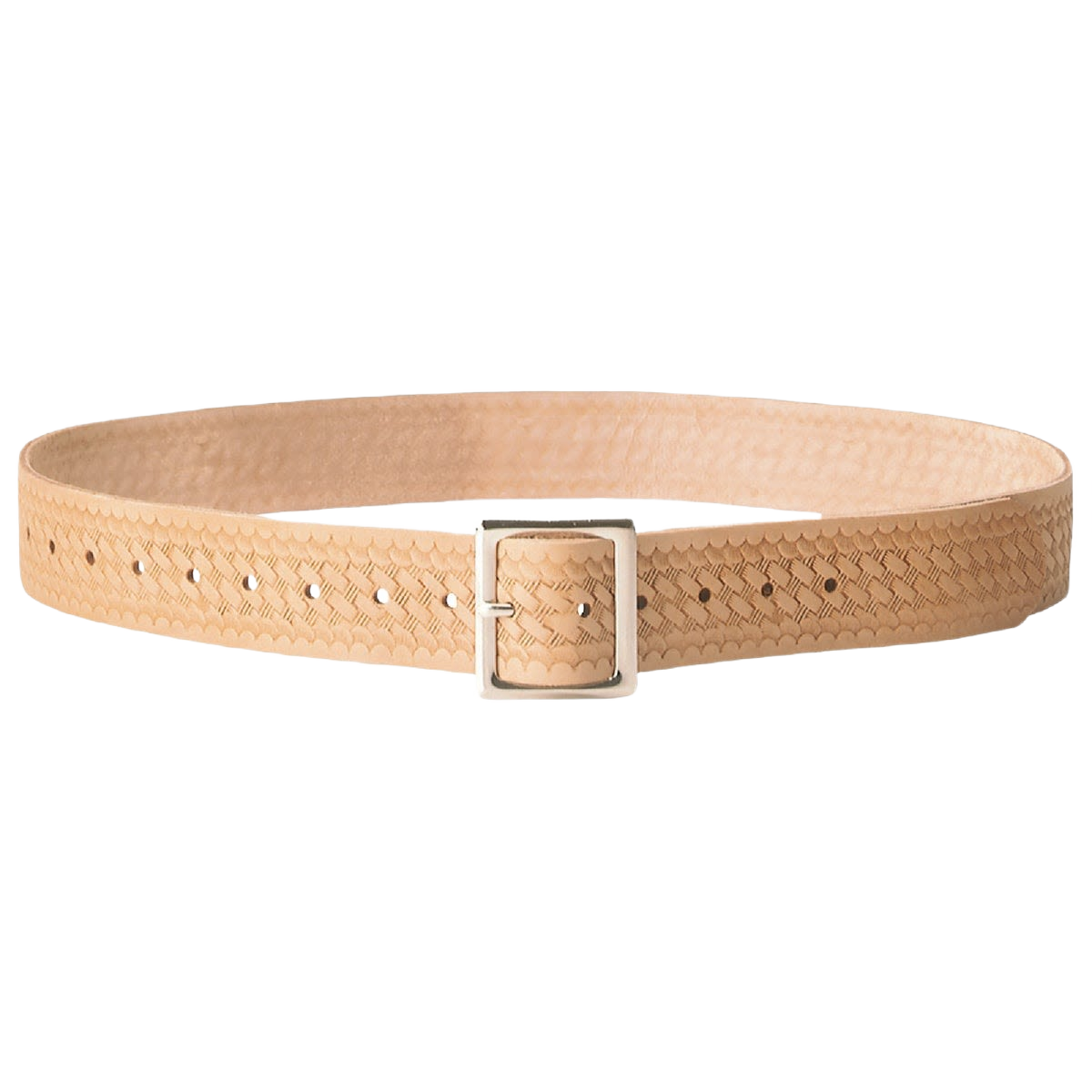 Light brown top grain leather belt with single-tongue buckle for tool belts and workshop organization under fifty dollars