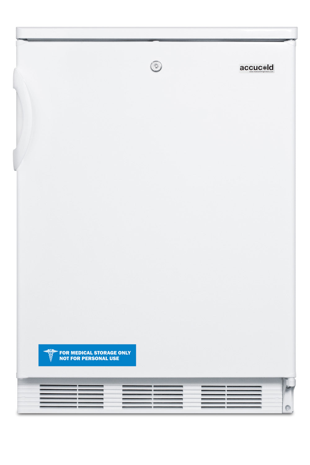 White built-in 24-inch wide all-refrigerator with lock and vent for medical storage in kitchen appliances collection