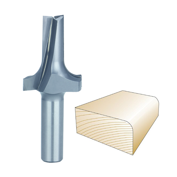 Steel router bit for woodworking edges with roundover profile, part of tool accessories for home improvement projects.