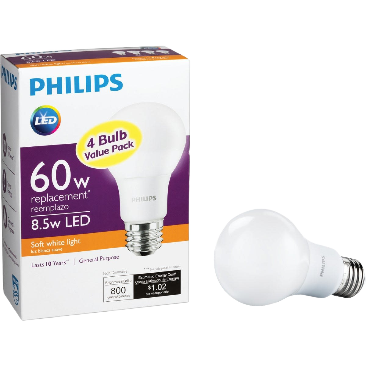 Philips LED 4-pack soft white light bulbs for home lighting and electrical use in LED Light Bulbs and Home Improvement collections