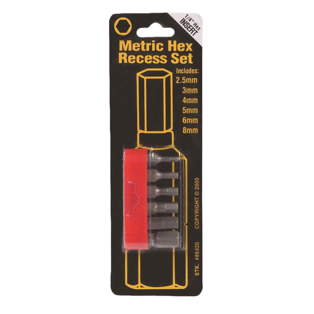 Set of six metric hex recess bits in black with red holder for power tool accessories and drill bit collections under $50