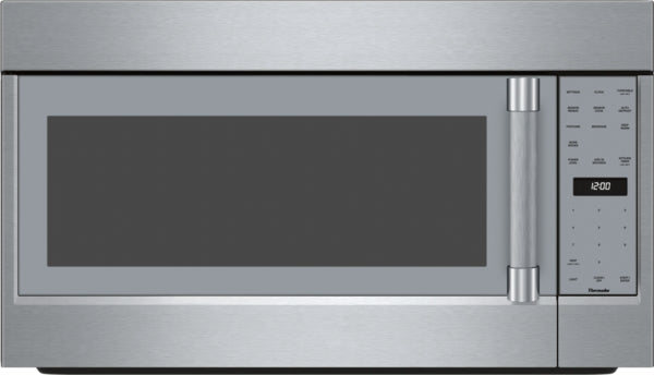 Stainless steel over-the-range microwave with left side opening door and digital control panel from Thermador collection