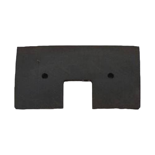 Black metal elevator paddle for agricultural machinery with rectangular cutout and two mounting holes for installation