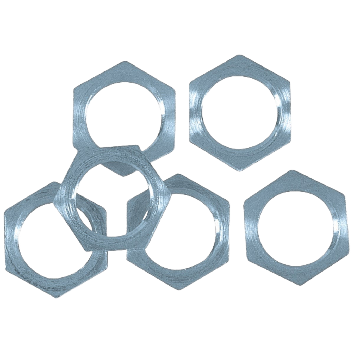 Set of six steel lamp fixture lock nuts with tapped 1/8-inch IP threads for electrical and lighting repairs under $50
