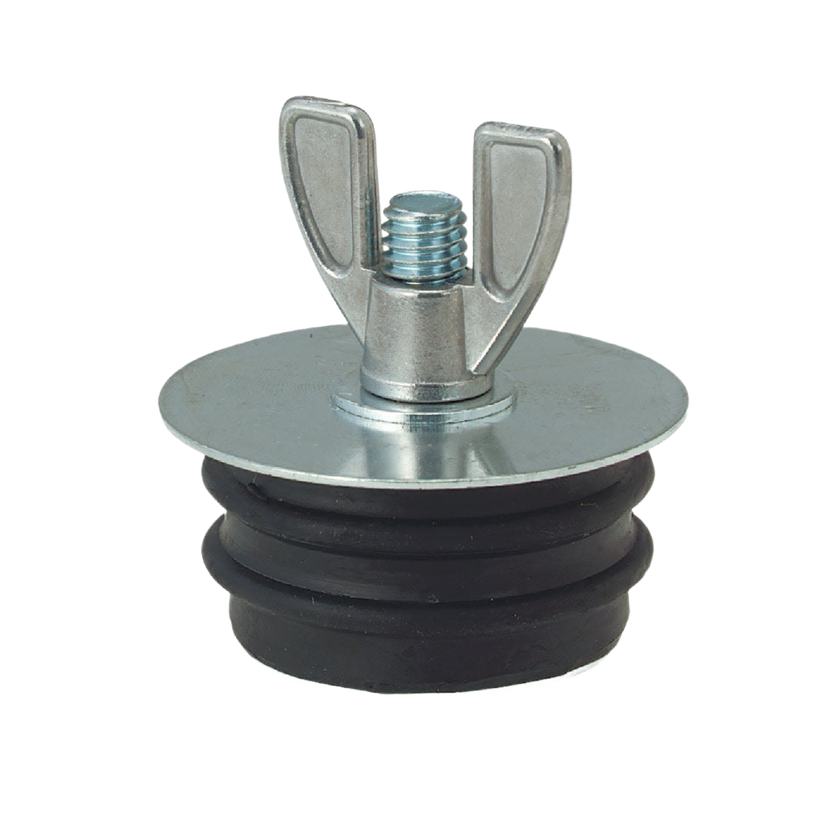 Galvanized steel and rubber test plug with wing nut for plumbing and drain sealing in Plumbing Accessories collection