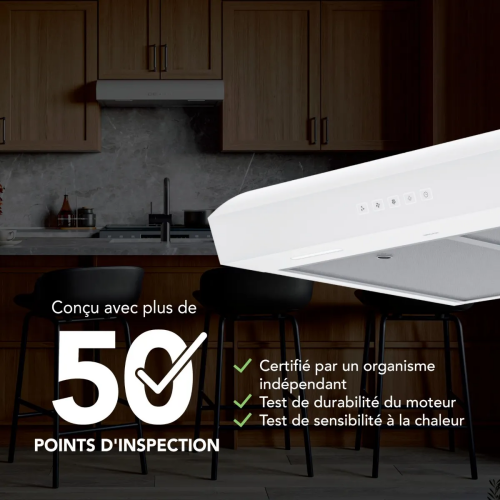 White under cabinet range hood with touch controls and metal filters in kitchen and home improvement appliances collection