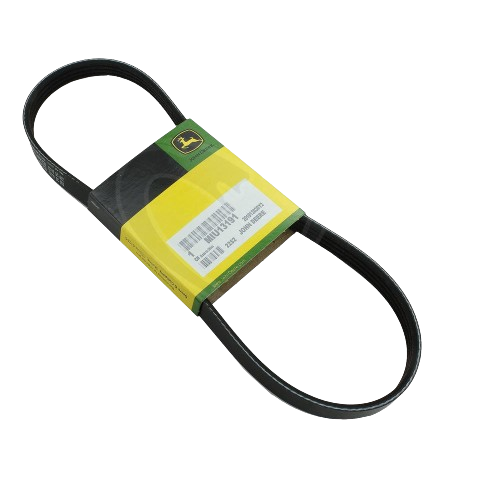 Black automotive V-belt with green and yellow John Deere branded packaging for car and truck accessories under $50
