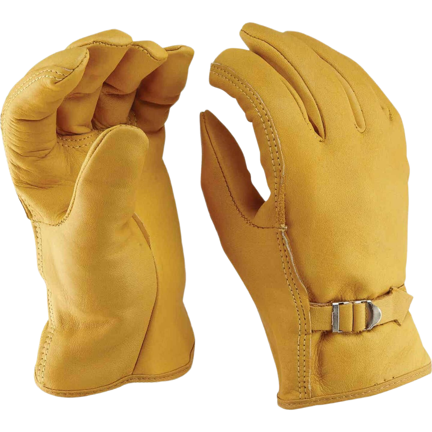 Pair of men's medium tan leather driver gloves with adjustable strap for outdoor work and safety in hardware and work gloves collection