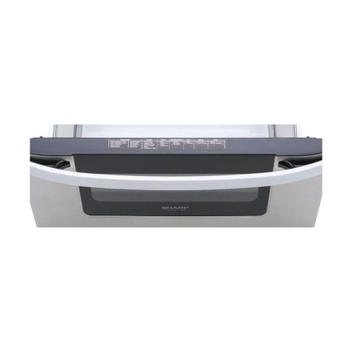 Front view of stainless steel built-in microwave drawer with easy open handle in kitchen appliances collection