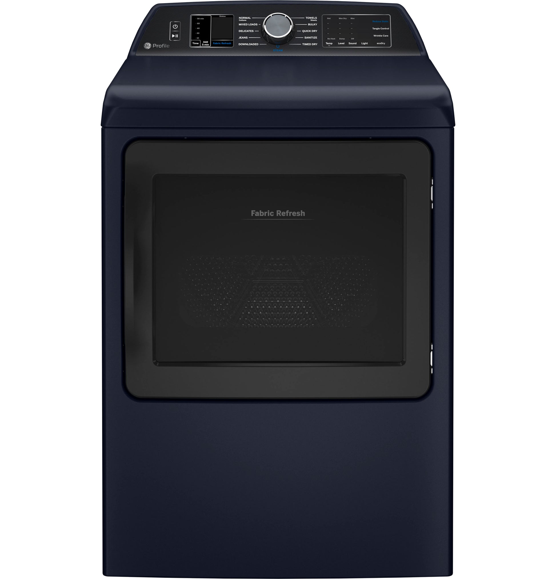 Dark blue smart electric dryer with large capacity and fabric refresh, part of electric dryers and appliances collection