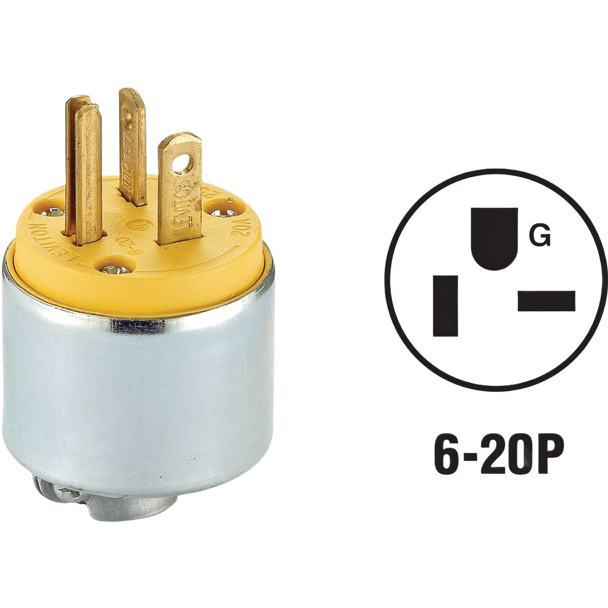 Yellow and metal 3-wire armored cord plug with 20 amp rating for electrical and home improvement use under $50 collections