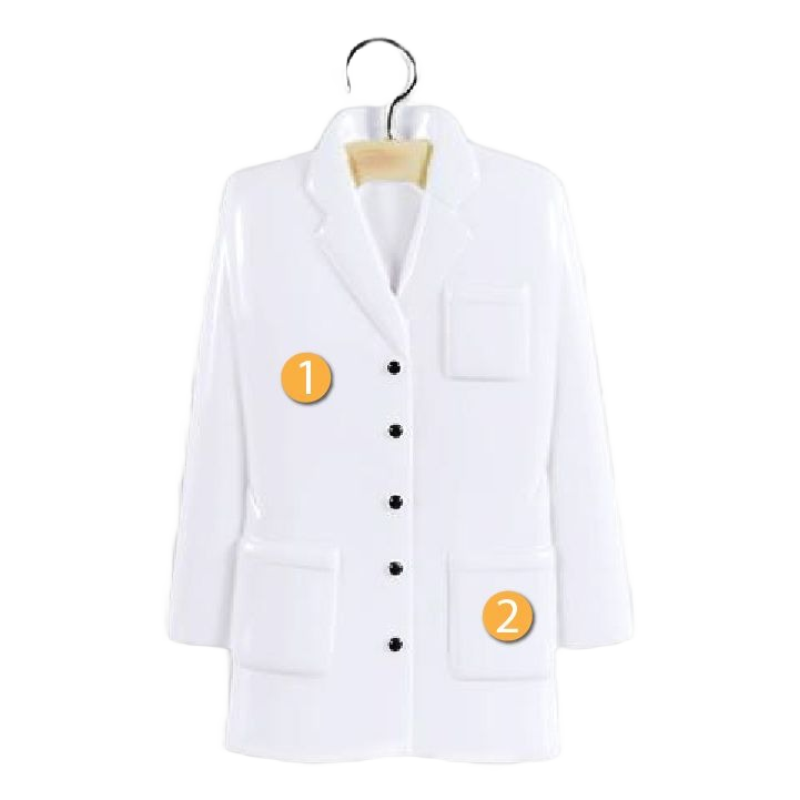 White personalized lab coat ornament with buttons and pockets for Christmas Ornaments & Tree Decorations collection