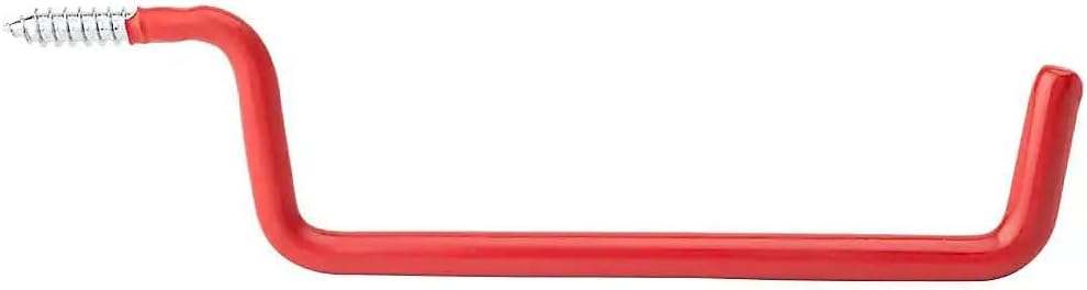 Red vinyl coated screw-in storage hook made of steel for garage organization and storage solutions