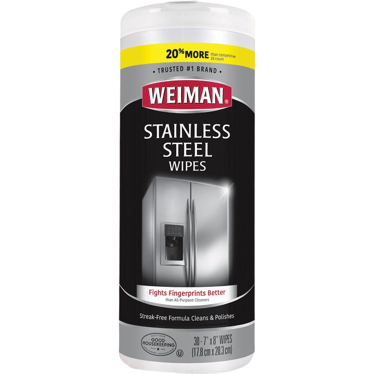 Container of 30 stainless steel cleaning wipes designed for streak-free polishing and fingerprint resistance under $50 cleaning supplies.