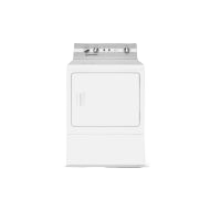 White freestanding gas dryer with control panel and front door in Dryers and Appliances collections