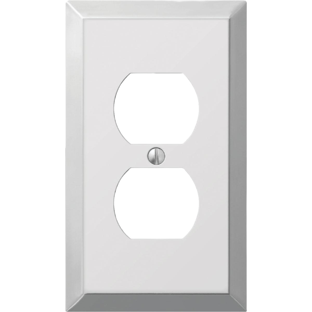 Polished chrome stamped steel electrical outlet wall plate for electrical and home improvement collections under $50