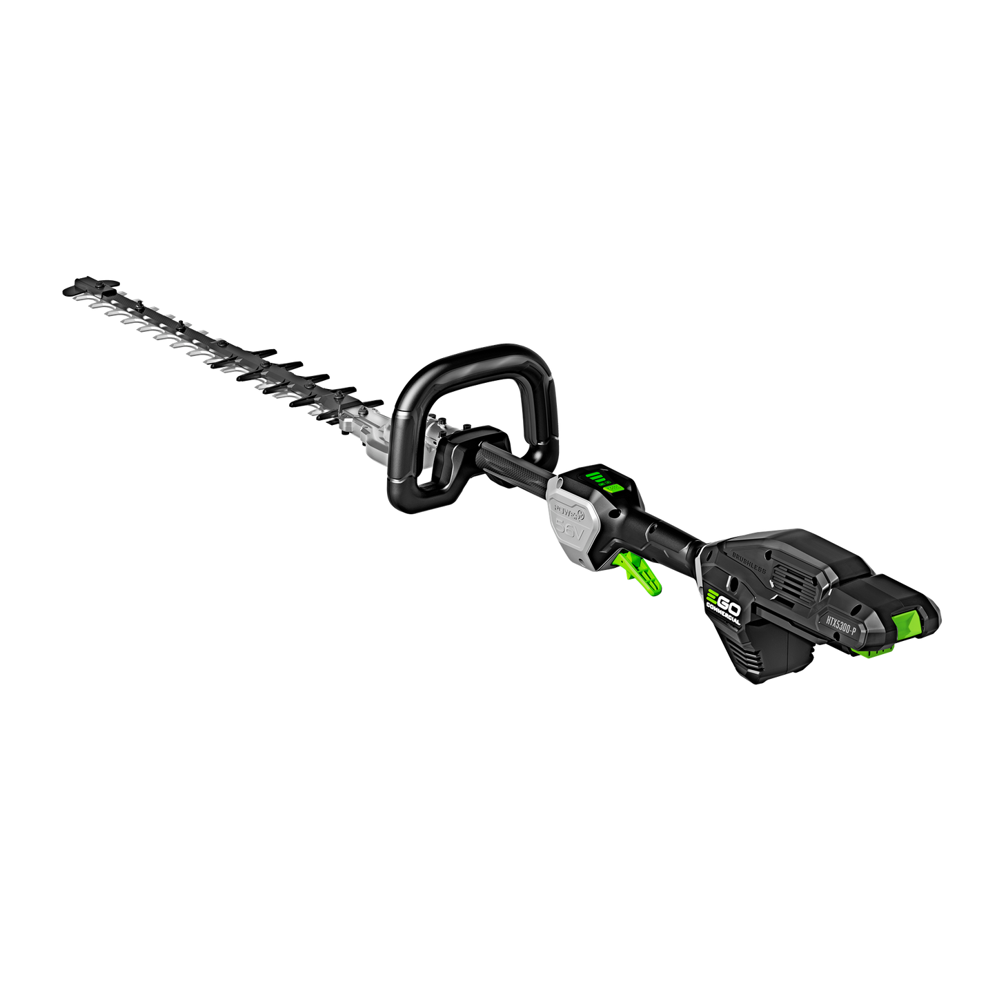 Black and green cordless short pole hedge trimmer designed for precision home improvement and landscaping tasks