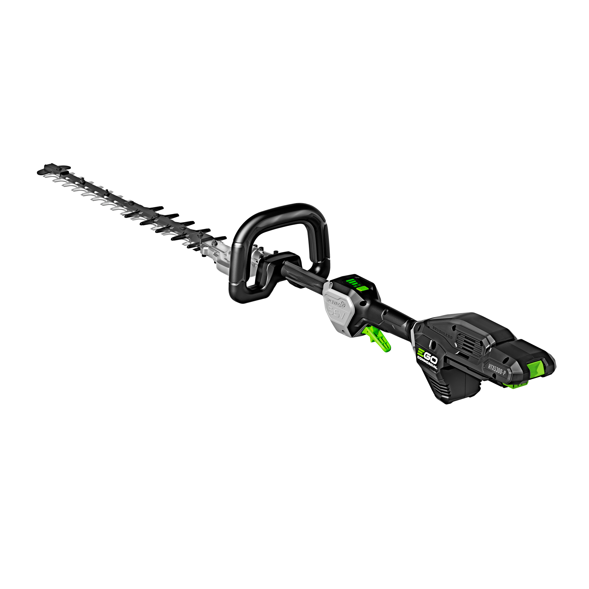 Black and green cordless short pole hedge trimmer designed for precision home improvement and landscaping tasks
