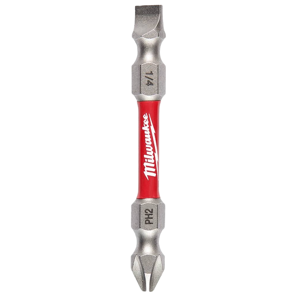 Double-ended steel impact bit with red body and etched size markings in tool accessories and power tool collections
