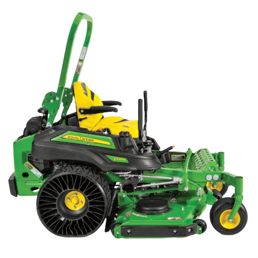 Green and yellow John Deere Z930M mower with 60-inch deck and airless Tweel rear tires for home improvement tasks