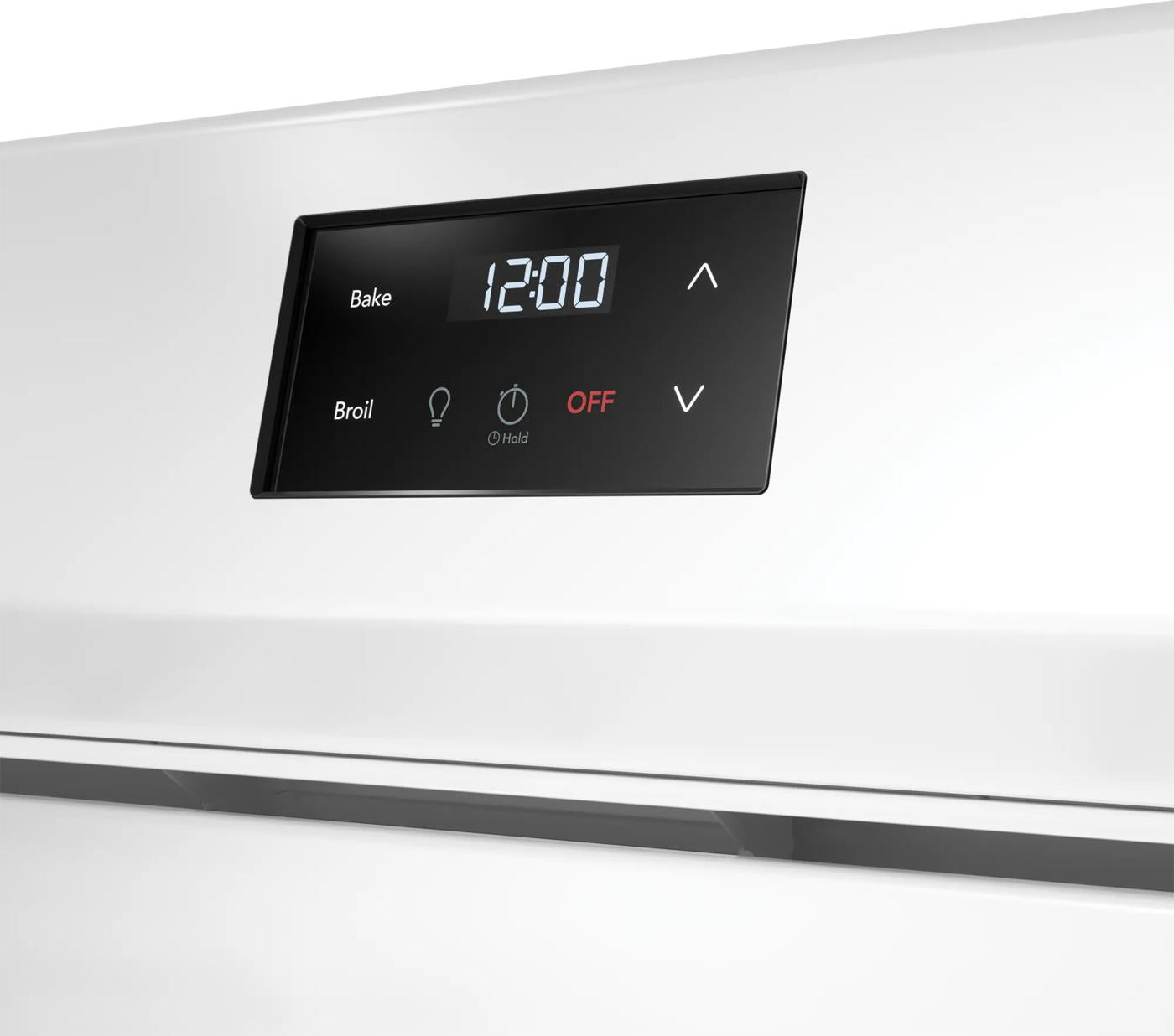 control panel close-up of modern gas range with digital display and touch buttons for kitchen appliances